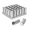 imageDYNOFIT 14mmx15 Wheel Lug Nuts 32x Black M14x15 Lug NutConicalCone Bulge Seat Closed End Long Extended XL Spline with 1 Socket Key Fits 8 Lug Aftermarket WheelsSilver
