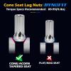 imageDYNOFIT 14mmx15 Wheel Lug Nuts 32x Black M14x15 Lug NutConicalCone Bulge Seat Closed End Long Extended XL Spline with 1 Socket Key Fits 8 Lug Aftermarket WheelsSilver