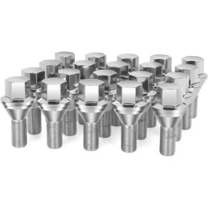 imagedynofit 12x125 OEMStock Wheel Lug Bolts 20pcs ET 28mm Shank 19mm Hex 245 inch Length Solid Chrome Studs Set for 20152022 Jeep Renegade 20182022 Compass 20142022 Cherokee and MoreSilver