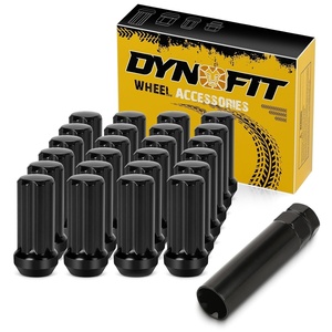 image:imageDYNOFIT 14mmx15 Wheel Lug Nuts 32x Black M14x15 Lug NutConicalCone Bulge Seat Closed End Long Extended XL Spline with 1 Socket Key Fits 8 Lug Aftermarket Wheels Pack of 2Black
