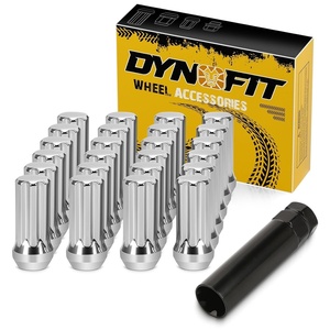 image:imageDYNOFIT 14mmx15 Wheel Lug Nuts 32x Black M14x15 Lug NutConicalCone Bulge Seat Closed End Long Extended XL Spline with 1 Socket Key Fits 8 Lug Aftermarket Wheels Pack of 2Silver