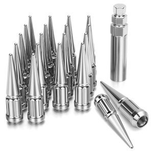 image:imageDYNOFIT 12mmx15 Wheel Spike Lug Nuts 4 x M12x15 Lug Nut 335 inch Tall Closed End Nuts Compatible with Acura Honda Chevy Hyundai Toyota Lexus MitsubishiChrome Pack of 2Silver